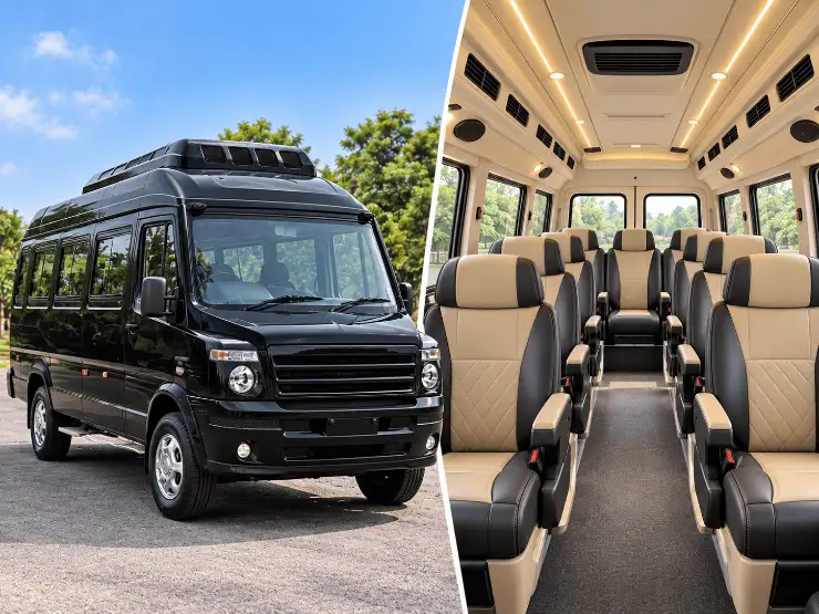 Force Tempo Traveller 12-Seater with driver, available for rent in Delhi, Jaipur, Agra and other Indian cities