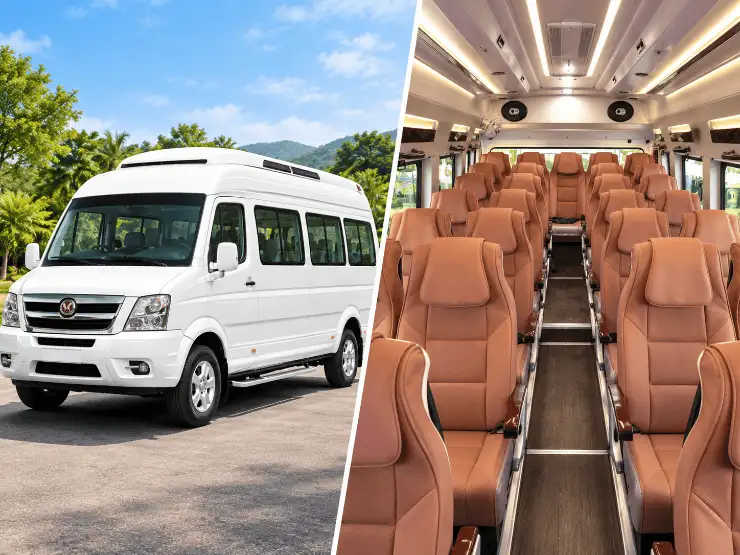 Force Tempo Traveller 26-Seater with driver, available for rent in Delhi, Jaipur, Agra and other Indian cities